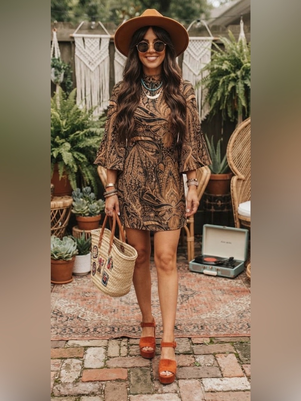 Paisley Bell Sleeve Dress